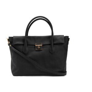 CLAUDIA Black Made In Italy Leather Tote With Flap And Turn Lock Closure